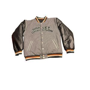 HARLEY DAVIDSON Jacket KIDS 10/12 Small Black Bomber Embroidered Logo reversible